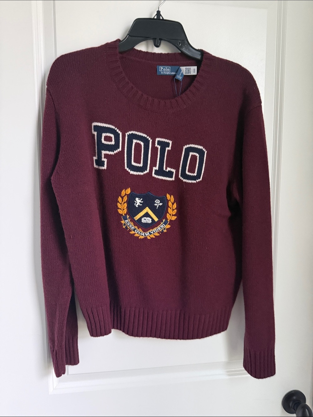 Polo by Ralph Lauren Burgundy Crewneck Sweater with Crest and POLO Lettering